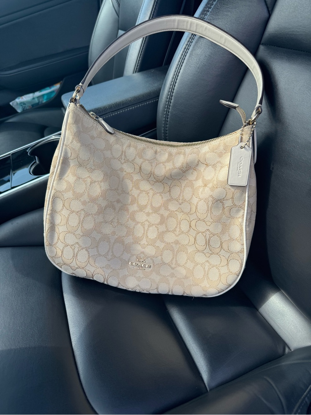 Coach Beige Signature Canvas Shoulder Bag